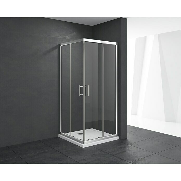 Mampara de ducha esquinera Chloe (L x An x Al: 80 x 80 x 195 cm, Vidrio transparente, 5 mm, Cromo)