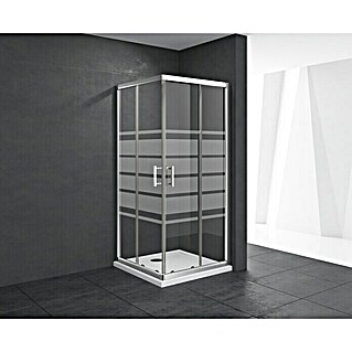Mampara de ducha esquinera Chloe (L x An x Al: 90 x 90 x 195 cm, Vidrio serigrafiado, 5 mm, Cromo)