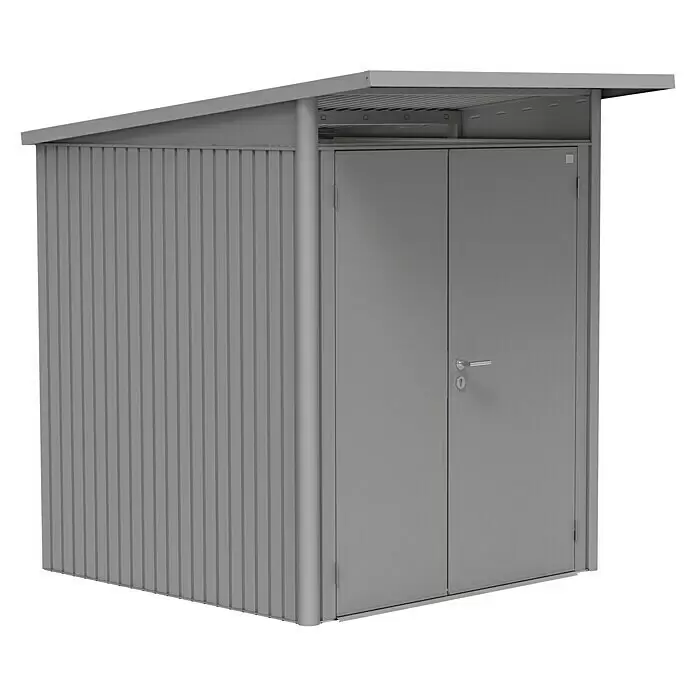 Biohort AvantGarde Gerätehaus AvantGarde A1 - Außenmaß inkl. Dachüberstand (B x T): 180 x 220 cm, Stahl, Quarzgrau, Doppeltür - Diagonale Ansicht