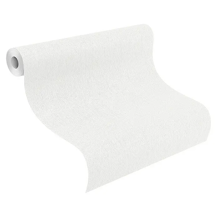 Rasch Vliestapete Feel Good - Weiß, Uni, 10,05 x 0,53 m, Längsstruktur - Ein Rollenformat von weißen Tapeten mit einer subtilen Textur. Ideal für die Gestaltung von Wänden und Oberflächen im Innenbereich.