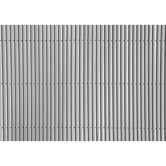 Sichtschutzmatte - 300 x 90 cm, Kunststoff, Silber - Nahaufnahme einer grauen, modernen Sichtschutzwand aus vertikalen Lamellen, ideal für Garten oder Terrasse.