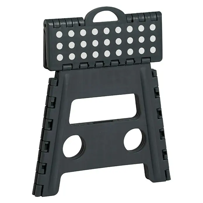 Zeller Present Klapphocker - L x B x H: 37 x 30 x 32 cm, Belastbarkeit: 150 kg, Kunststoff, Anthrazit - Ein grauer, zusammenklappbarer Tritthocker aus Kunststoff mit rutschfesten weißen Punkten und Griffloch. Das ist ein praktischer Helfer im Alltag.