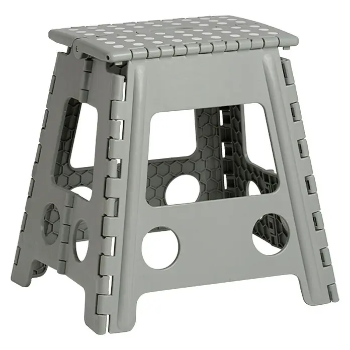 Zeller Present Klapphocker - L x B x H: 37 x 30 x 32 cm, Belastbarkeit: 150 kg, Kunststoff, Grau - Grauer Klapphocker mit weißen Punkten auf der Sitzfläche, ideal für den Haushalt und unterwegs. Praktisch und platzsparend.