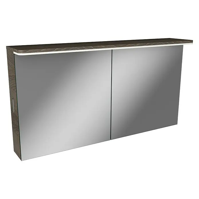 Lanzet Modern 3.0 LED-Spiegelschrank - B x H: 120 x 68,4 cm, Mit Beleuchtung, Eiche Maron - Spiegelschrank mit zwei Türen, Holzrahmen und integrierter Beleuchtung, ideal für moderne Badezimmer. Praktisch & stilvoll.