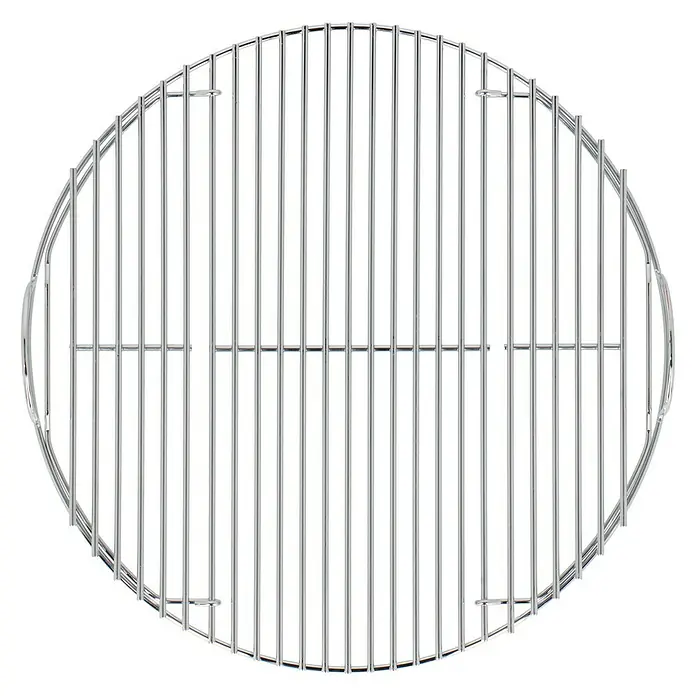 Kingstone Grillrost - Durchmesser: 44,5 cm - Detailaufnahme eines runden Grillrosts aus Edelstahl mit Haltegriffen, ideal für leckere Grillgerichte.