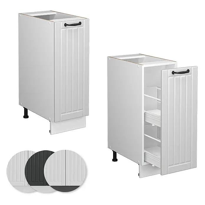 Vicco Schrankküche Fame-Line Weiß Landhaus ohne Arbeitsplatte - Weiß Landhaus, Apothekerunterschrank 30 cm