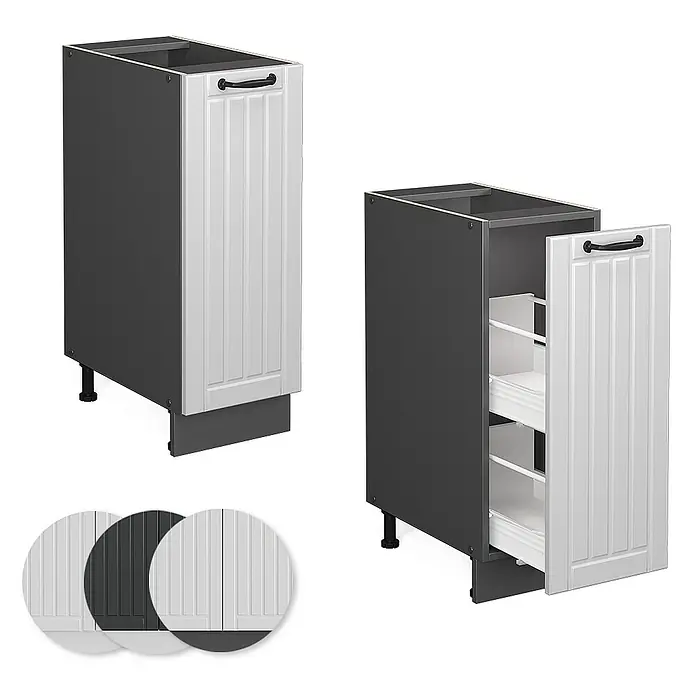 Vicco Schrankküche Fame-Line Weiß Landhaus ohne Arbeitsplatte - Weiß Landhaus, Apothekerunterschrank 30 cm
