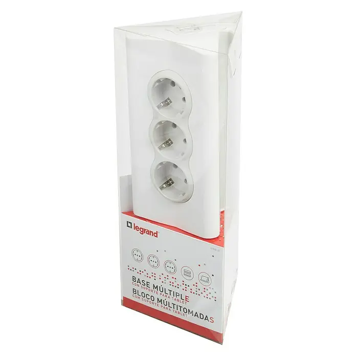 Legrand Base de enchufe múltiple 3t x 2p + 2 usb tablet - Blanco, Longitud del cable: 1,5 m, IP20, Con interruptor - Elemento de enchufe múltiple Legrand para montaje en mesa en embalaje transparente.