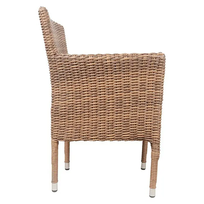 Sillón de jardín Rouen - An x Pr x Al: 59 x 61,5 x 87 cm, Marrón, Ratán sintético, Apilable - Imagen de un sillón de mimbre, ideal para uso exterior, que combina confort con estilo.