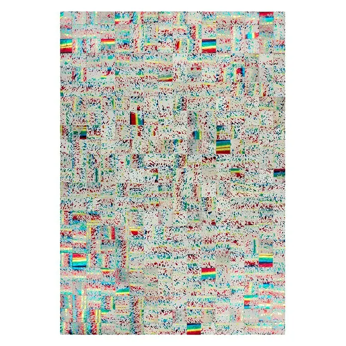 Kayoom Lederteppich Rocket - Multi, 230 x 160 cm, 100 % Leder - Abstraktes Gemälde mit bunten Rechtecken und gesprenkelter Oberfläche, das ein einzigartiges visuelles Erlebnis bietet.