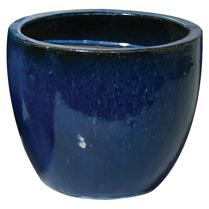 Mega Collections Pflanztopf Havanna - Außenmaß (Ø x H): 23 x 19 cm, Keramik, Blau - Hier ist ein glänzender, dunkelblauer Keramik-Blumentopf mit einer abgerundeten Form. Ideal für Zimmerpflanzen und Gartenliebhaber.