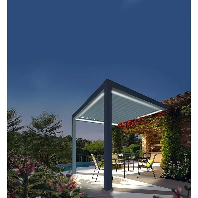 Solid Elements Pergola - 400 x 341 cm, Grau, Grau - Elegante Pergola mit verstellbaren Lamellen und integrierter Beleuchtung. Perfekt für stilvolle Gartenpartys und entspannte Abende im Freien.