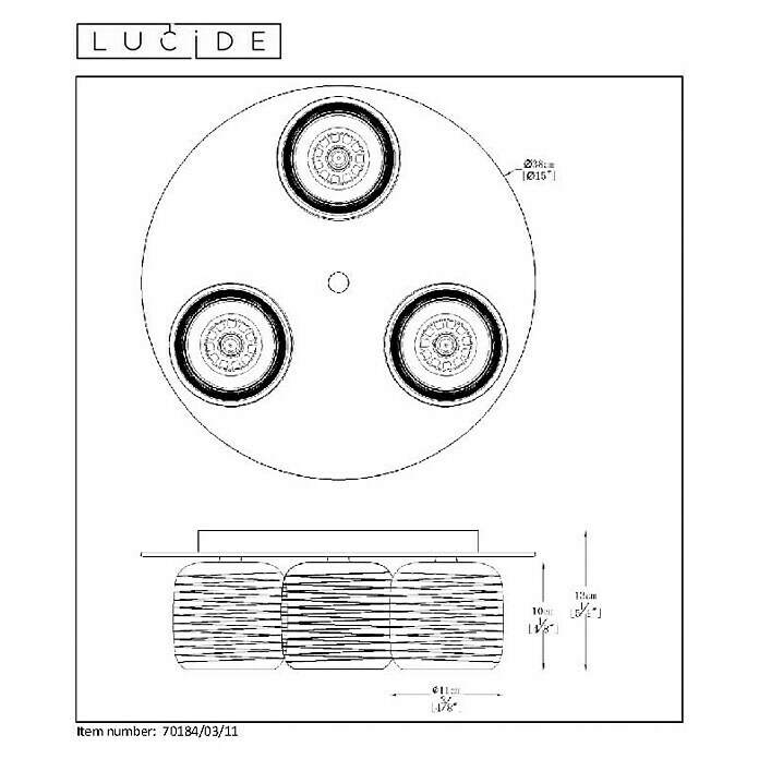 Lucide Eryn Deckenleuchte (3 x 42 W, Chrom, L x B x H: 38 x 38 x 13,5 cm)