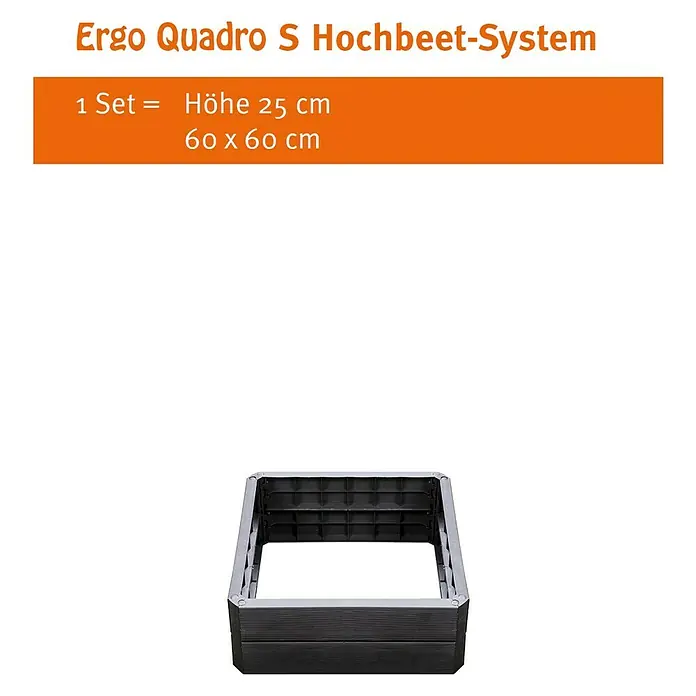 Garantia Hochbeet Ergo Quadro S - 60 x 60 x 25 cm, Kunststoff, Anthrazit, Holzoptik - Das Ergo Quadro S Hochbeet-System ist ein quadratisches, erhöhtes Beet, ideal für den Garten oder die Terrasse mit den Maßen 60x60 cm und einer Höhe von 25 cm.