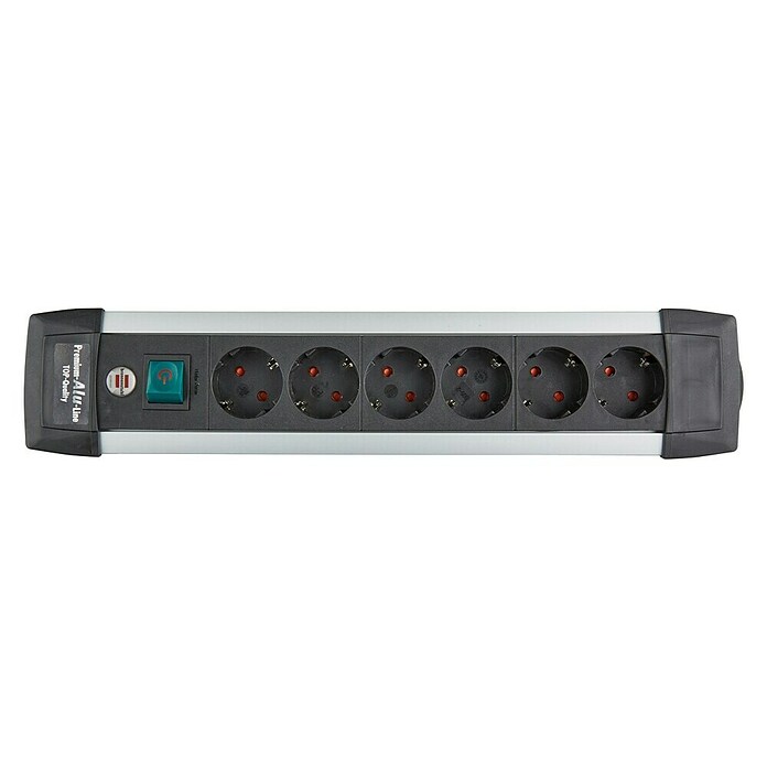 Brennenstuhl Premium-Alu-Line Steckdosenleiste Premium-Alu-Line (6-fach, Schwarz/Silber, 3 m, Sicherheitsschalter beleuchtet)