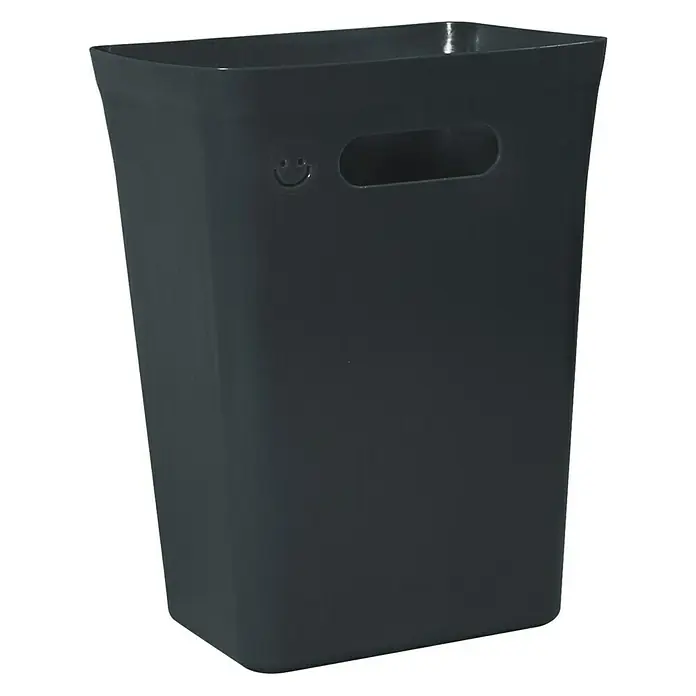 Standard-Mülleimer Set Avedore - 10 l, Kunststoff, Schwarz - Grauer, rechteckiger Papierkorb mit Griffen und einem kleinen Smiley-Gesicht. Praktisch und stilvoll für Büro oder Zuhause.