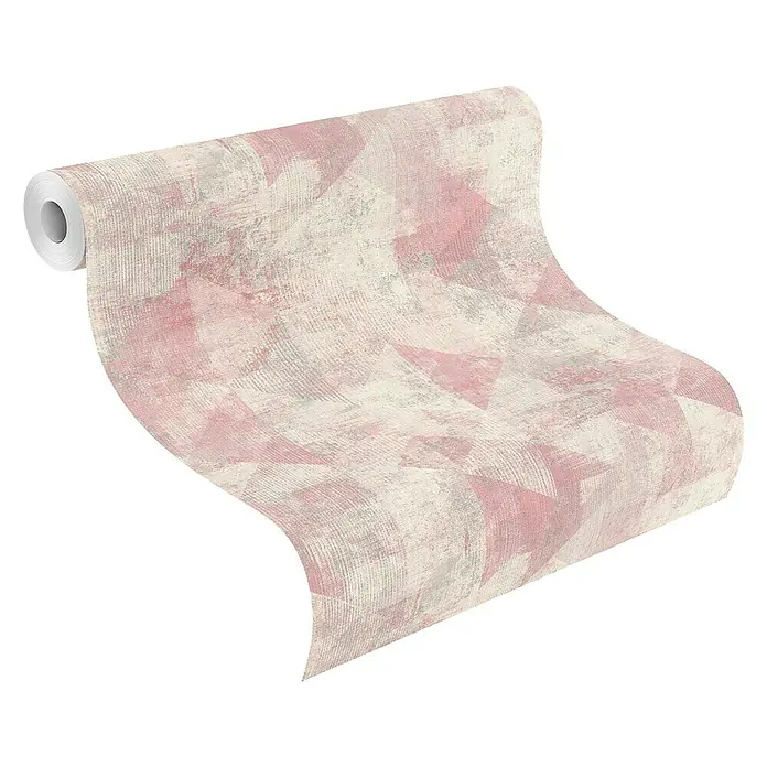 Rasch Hyde Park Vliestapete - Rosa/Grau, Grafisch, 10,05 x 0,53 m - Eine Rolle stilvoller Tapete mit einem abstrakten geometrischen Muster in sanften Rosa- und Beigetönen. Perfekt für moderne Innenräume.