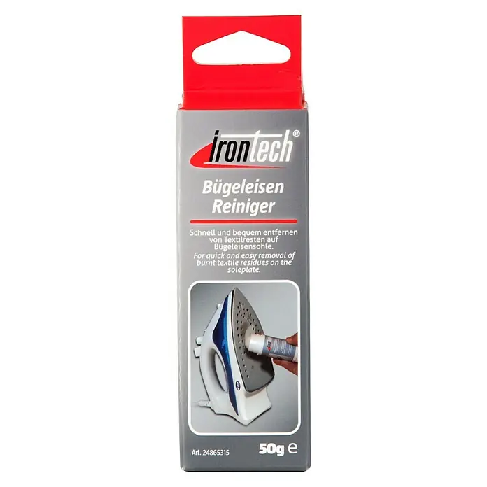 Bügeleisen-Reinigungsstift - 50 g - Produktbild: Irontech Bügeleisen Reiniger für die schnelle und bequeme Entfernung von Textilresten auf Bügeleisensohlen.