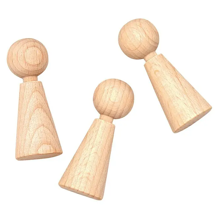 Glorex Hobby Time Figurenkegel - 3 Stk., Holz, B x H: 23 x 60 mm - Drei hölzerne Kegelfiguren mit Kugelköpfen, ideal für kreative Spiele und als dekoratives Element im Kinderzimmer.