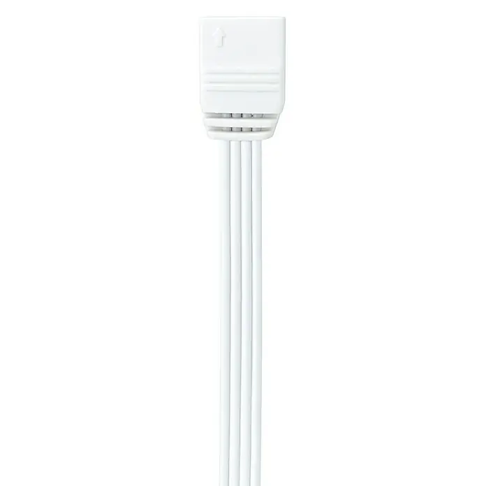 Paulmann Conector clip YourLED ECO - 50 cm - Primer plano de un conector blanco para tiras LED con cuatro cables, ideal para conectar luces LED en entornos residenciales y comerciales.