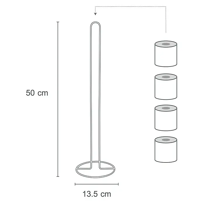MSV Portarrollos papel higiénico - Acero, Blanco - Ilustración de un portarrollos de papel higiénico con dimensiones de 50 cm de alto y 13,5 cm de diámetro de base.
