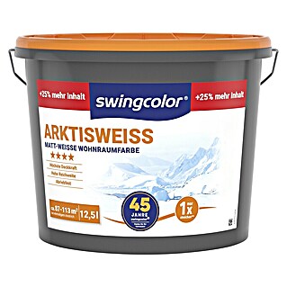 swingcolor Wandfarbe Arktisweiß +25 % mehr Inhalt (Schneeweiß, Matt, 12,5 l, Konservierungsmittelfrei)