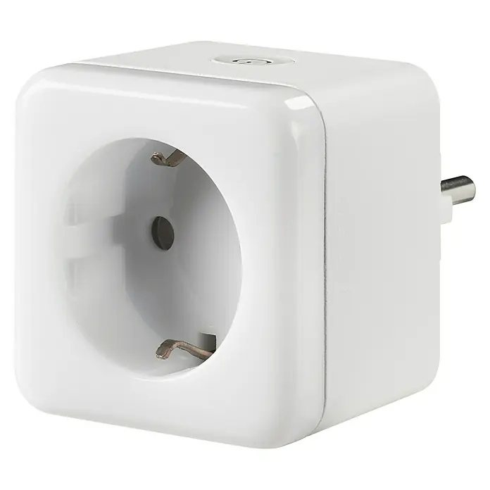 Ledvance Smart+ WiFi LED-Nachtlicht - L x B x H: 57 x 84 x 57 mm - Nahaufnahme einer weißen Schuko-Steckdose im Würfelformat, ideal für den flexiblen Einsatz im Haushalt.