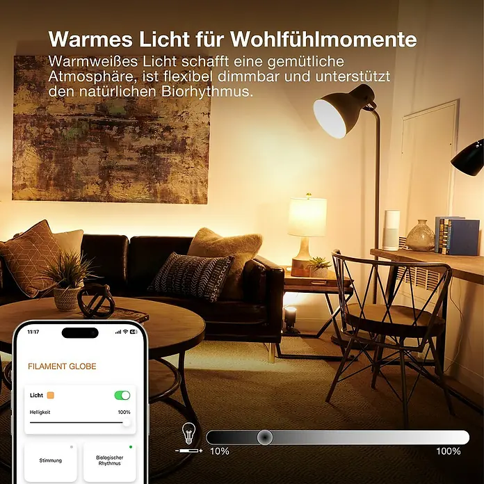 Osram Smart+ Smart-LED-Lampe Edison matter - E27, Dimmbar, Warmweiß, 680 lm, 6 W - Warme Beleuchtung für Ihr Zuhause. Die intelligente Glühbirne ermöglicht eine komfortable Steuerung der Atmosphäre und des Biorhythmus.