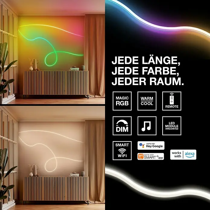 Osram Smart+ LED-Band Flex - Länge: 300 cm, Lichtfarbe: RGBW, 14 W, 1.500 lm, 220 V - 240 V - Smarte LED-Leuchte mit RGB-Farbwechsel, dimmbar und steuerbar per App oder Sprachassistent.