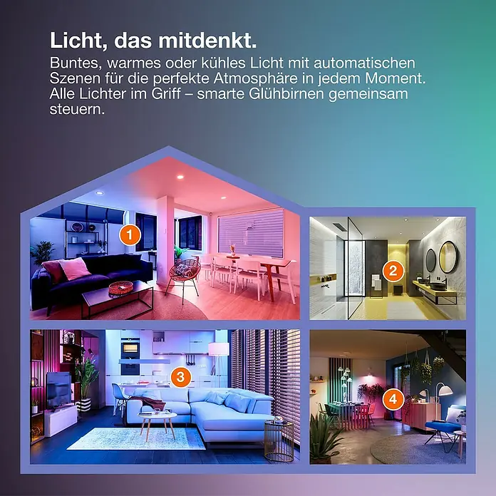 Osram Smart+ Smart-LED-Lampe matter - E27, Dimmbar, RGBW, 1.521 lm, 14 W - Smart Home Beleuchtung mit verschiedenen Lichtszenen für Wohnzimmer, Bad, Küche und Esszimmer für die perfekte Atmosphäre.