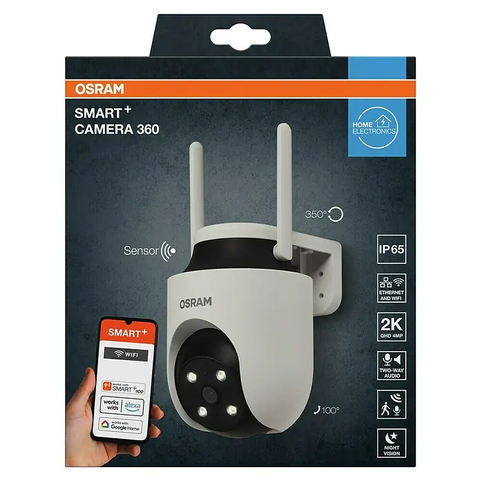 Osram Smart+ Überwachungskamera Outdoor 360 - Passend für: Alarmsystem, Smart Home System - Das OSRAM SMART+ Camera 360 Überwachungssystem für den Innen- und Außenbereich, mit Infrarot-Nachtsichtfunktion und Zwei-Wege-Audio.