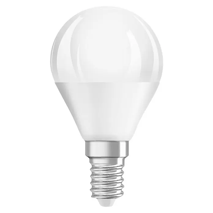 Osram Smart+ Smart-LED-Lampe Tropfen matter - E14, Dimmbar, RGBW, 470 lm, 4,9 W, 3 Stk. - Nahaufnahme einer klaren, modernen LED-Lampe. Sie bietet energiesparende Beleuchtung für jeden Raum und ist langlebig.