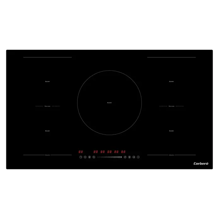 Corberó Placa de cocción CCIG5F800FZ - Número de fogones de inducción: 5 ud., 7.360 W - Imagen de una placa de inducción Corberó con cinco zonas de cocción y controles digitales.