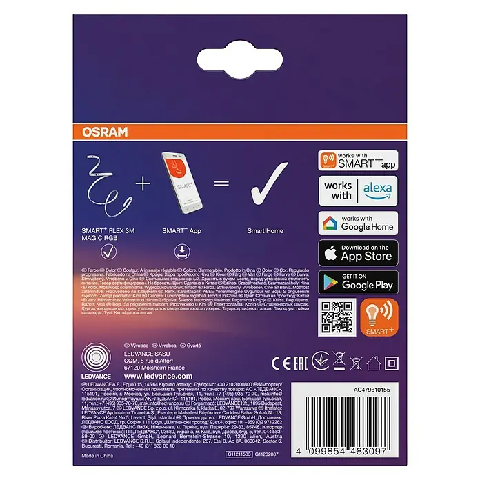 Osram Smart+ LED-Band Flex - Länge: 300 cm, Lichtfarbe: RGB, 15,5 W, 220 V - 240 V - LEDVANCE SMART+ Flex 3M Magic RGB Verpackung: Intelligente Beleuchtung für ein vernetztes Zuhause.