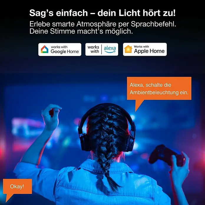 Osram Smart+ LED-Band Flex - Länge: 200 cm, Lichtfarbe: RGBW, 8,5 W, 500 lm, 220 V - 240 V - Intelligente Lichtsteuerung mit Sprachbefehl. Funktioniert mit Google Home, Alexa und Apple Home für eine einfache Bedienung.