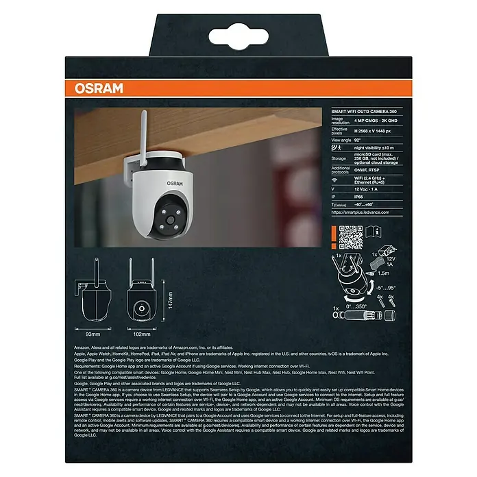 Osram Smart+ Überwachungskamera Outdoor 360 - Passend für: Alarmsystem, Smart Home System - Das OSRAM SMART WIFI OUTD 360 ist eine Überwachungskamera für den Außenbereich mit 2K QHD Auflösung und Nachtsicht bis 10m.