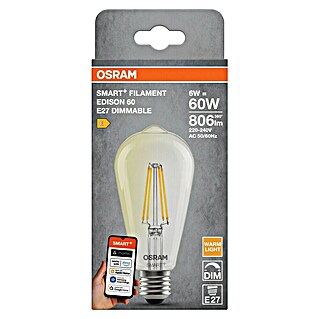 Osram Smart+ Pametna LED sijalka Edison matter (E27, Možnost zatemnitve, Toplo bela, 806 lm, 6 W)
