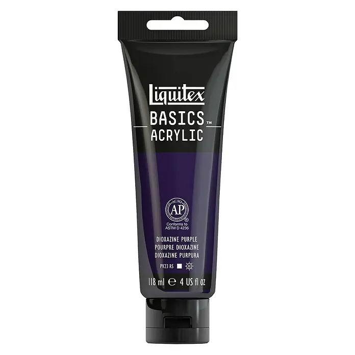 Liquitex Basics Acrylfarbe - Dioxazinpurpur, 118 ml - Eine Tube Liquitex Basics Acrylfarbe in Dioxazine Purple, ideal für Künstler und Studenten. Die Farbe ist hochpigmentiert und vielseitig einsetzbar.