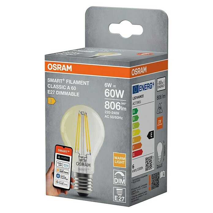 Osram Smart+ Pametna LED sijalka hruška matter  (E27, Možnost zatemnitve, Toplo bela, 806 lm, 6 W) | LED luči | Svetlila | Elektro in svetila | Izdelki | BAUHAUS