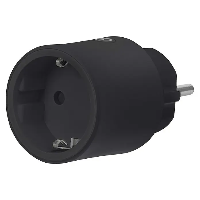 Osram Smart+ Smart-Steckdose matter - Innen, Schwarz, 1 Stk. - Schwarzer, runder Smart-Home-Stecker mit Ein/Aus-Taste zur intelligenten Steuerung von Geräten im Haushalt. Praktisch und modern.
