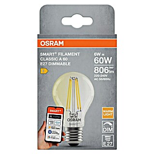 Osram Smart+ Pametna LED sijalka hruška matter (E27, Možnost zatemnitve, Toplo bela, 806 lm, 6 W)