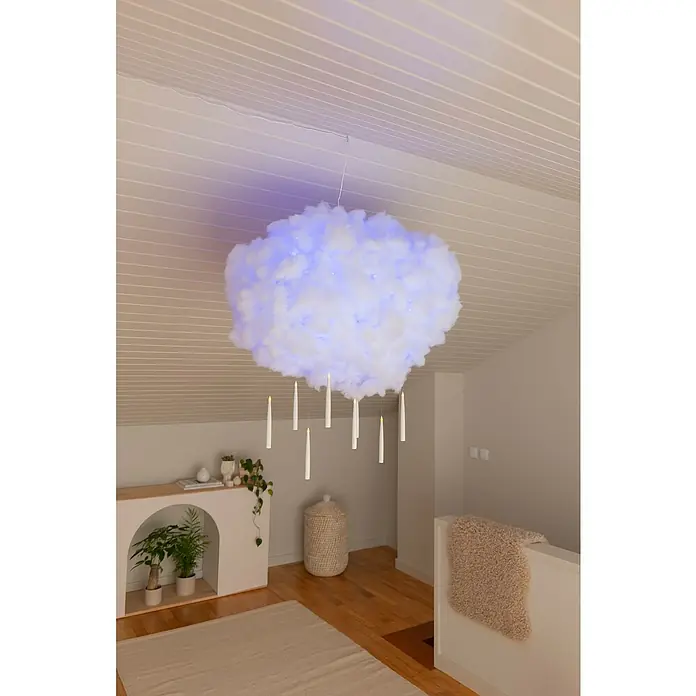 Ledvance LED-Stripes Smart WiFi Magic RGB Flex - Länge: 5 m, Lichtfarbe: RGB, 24 W - Wolkenförmige Hängelampe mit blauer Beleuchtung und herunterhängenden Kerzen, die eine gemütliche und fantastische Atmosphäre erzeugt.
