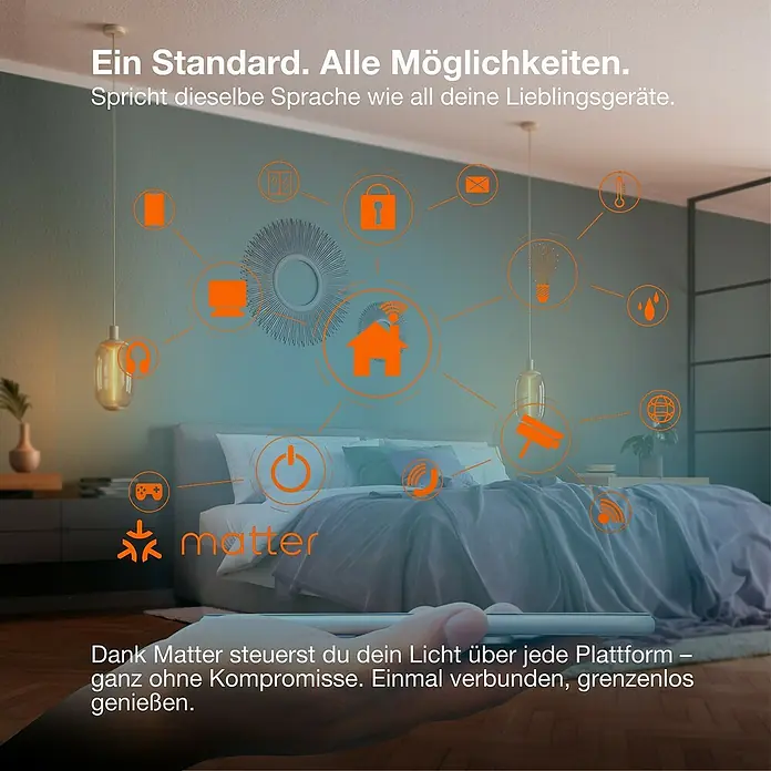 Osram Smart+ Smart-LED-Lampe Edison matter - E27, Dimmbar, Warmweiß, 806 lm, 6 W - Matter: Ein Standard für alle Möglichkeiten. Steuere dein Licht über jede Plattform, ohne Kompromisse. Einmal verbunden, grenzenlos genießen.