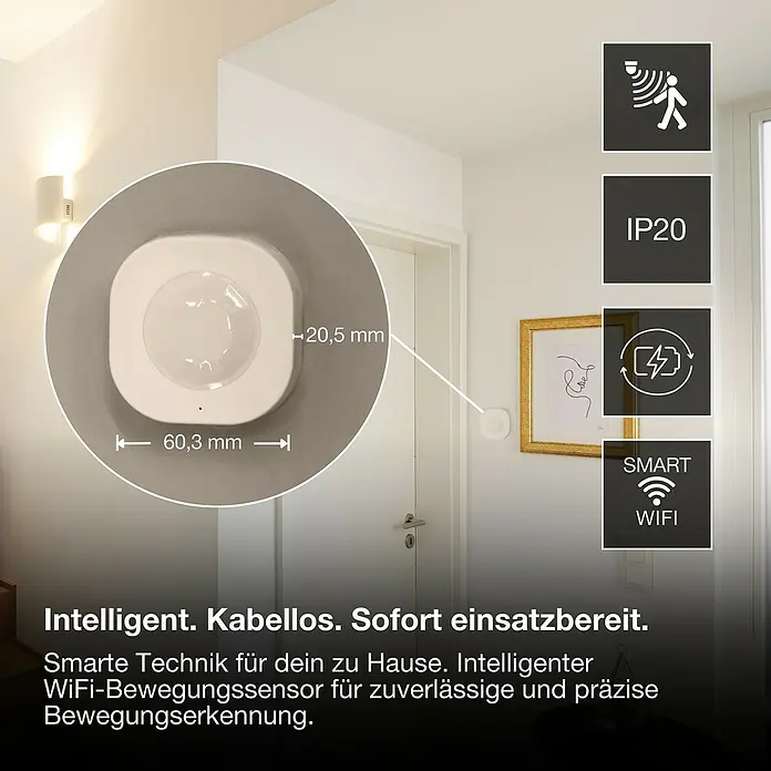 Osram Smart+ Bewegungsmelder - Weiß - Intelligenter, kabelloser Bewegungssensor mit den Maßen 60,3 mm x 20,5 mm für zuverlässige Bewegungserkennung im Haus.