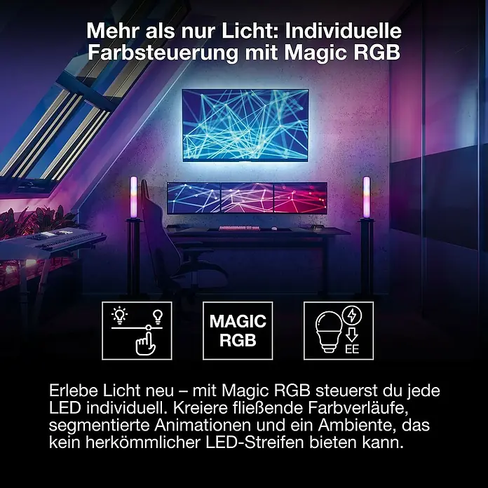 Osram Smart+ LED-Band Flex - Länge: 300 cm, Lichtfarbe: RGB, 15,5 W, 220 V - 240 V - Magic RGB: Individuelle Farbsteuerung für jeden LED-Streifen. Erlebe fließende Farbverläufe und einzigartige Animationen.