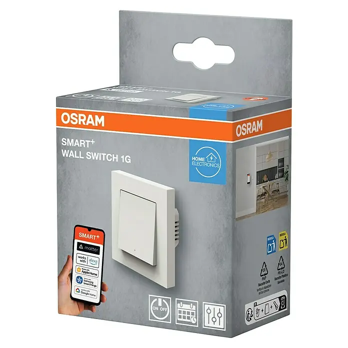 Osram Smart+ Schalter Unterputz Wandschalter 1G matter - Weiß, Innen - Bild des Osram Smart+ Wandschalters 1G. Der Smart+ Wandschalter 1G ist ein Gerät für die Hausautomation.