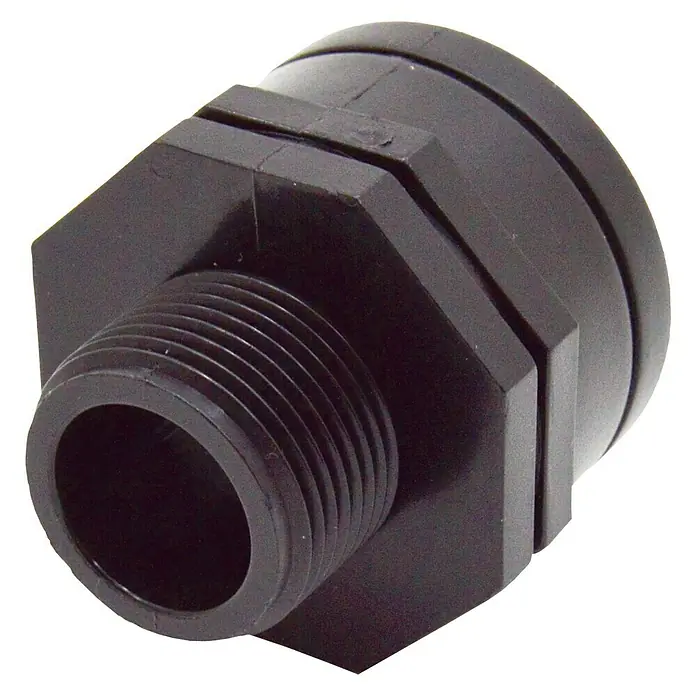 Manguito reductor H-M - Rosca exterior: ¾″, Rosca interior: 1″ - Racor de tubería negro con rosca macho y forma hexagonal para diversas aplicaciones de fontanería.