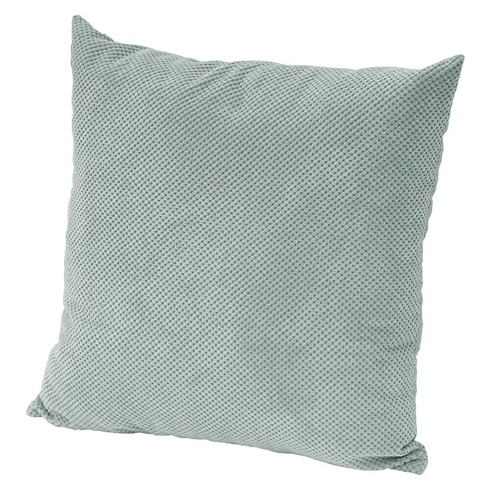 Sunfun Kissen Vanessa - L x B: 60 x 60 cm, Mint, Baumwoll-Polyester-Mischgewebe - Nahaufnahme eines quadratischen, hellgrauen Kissens mit einer wabenartigen Textur vor einem weißen Hintergrund.