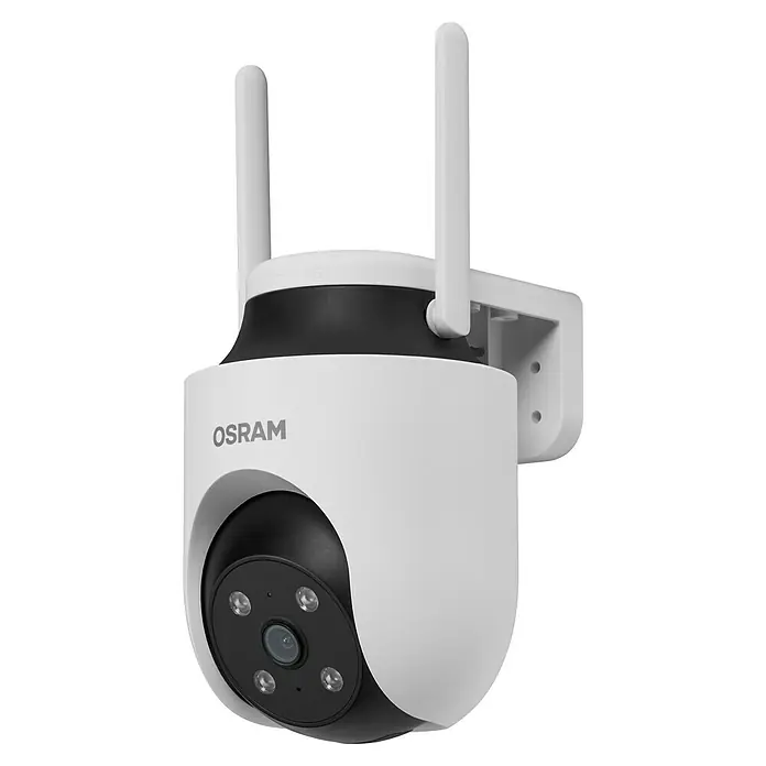Osram Smart+ Überwachungskamera Outdoor 360 - Passend für: Alarmsystem, Smart Home System - Osram Überwachungskamera zur Sicherheit. Die Kamera ist weiß und hat ein modernes Design, das sich gut in jede Umgebung einfügt.