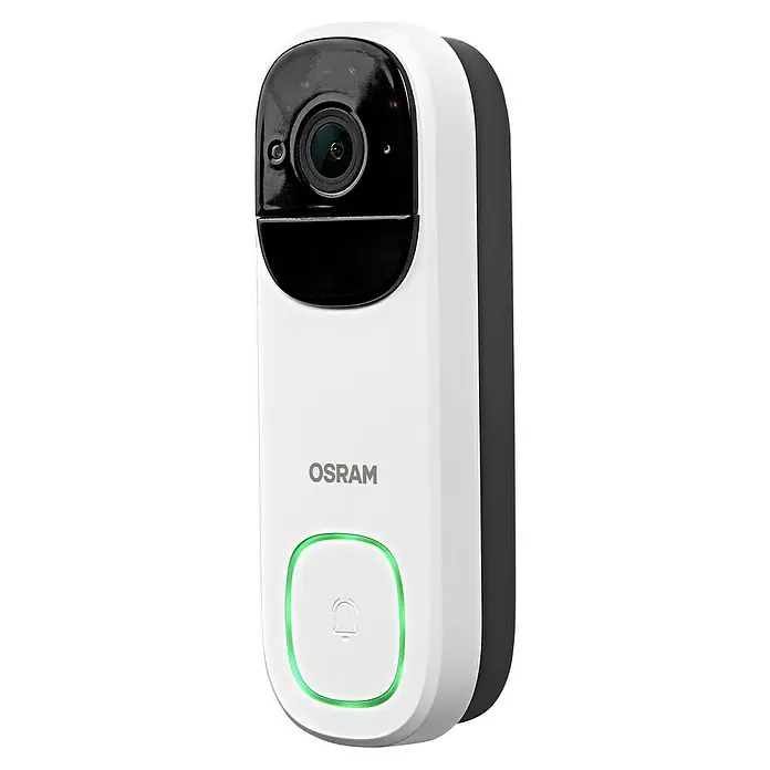 Osram Smart+ Türklingel mit Kamera - Weiß - OSRAM Smart+ Videotürklingel in Weiß mit integrierter Kamera und Klingelknopf mit grünem Leuchtring für smarte Sicherheit.